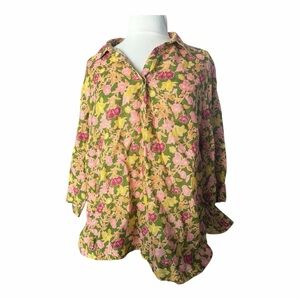 Cynthia Rowley Brightly Flowered Linen Plus size 3x Women’s Pull Over Blouse